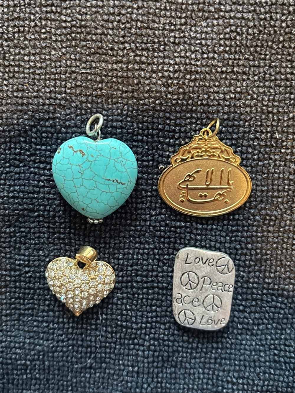 Turquoise Heart Pendant Necklace Charm  lot of 4